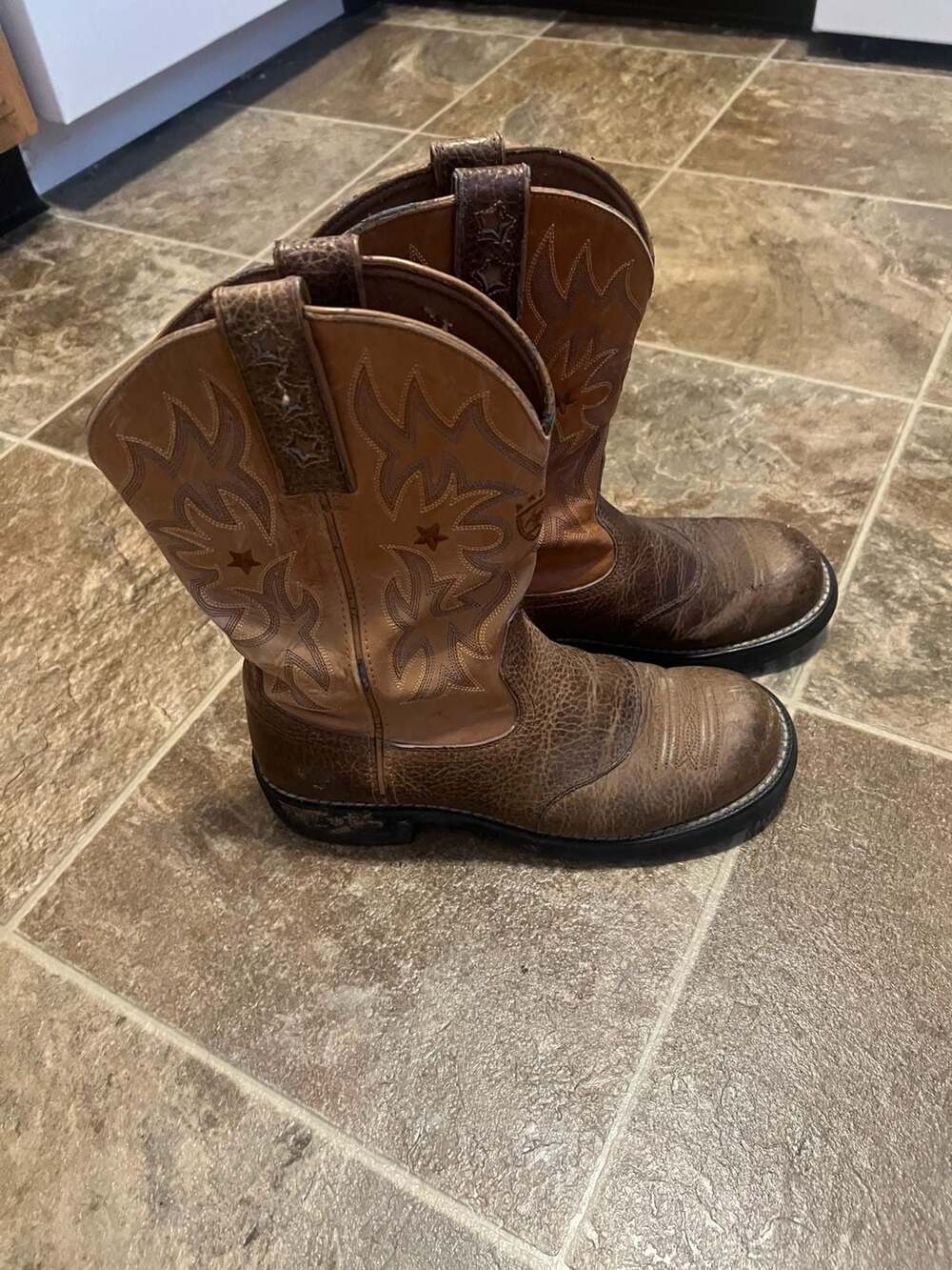 Ariat Fatbaby Western Boots Brown Croc Print Round Toe Size 8.5 Womens